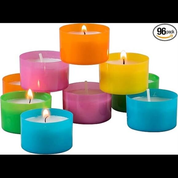 96 Pack Multicolor Unscented 6 to 7 Hour Long Burning Tea Light Candles - Picture 7 of 7